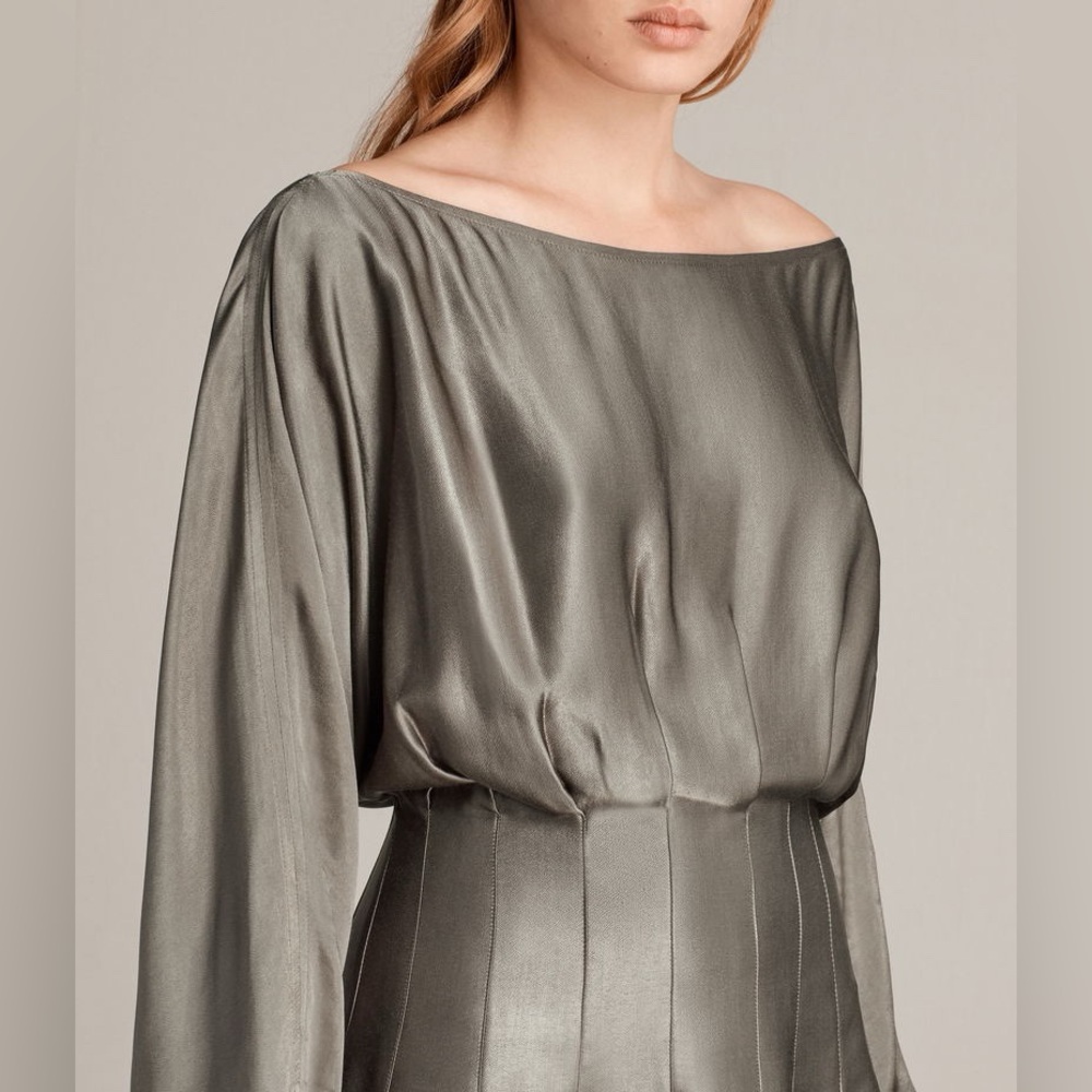 All Saints Ela Pewter Midi Dress View 2